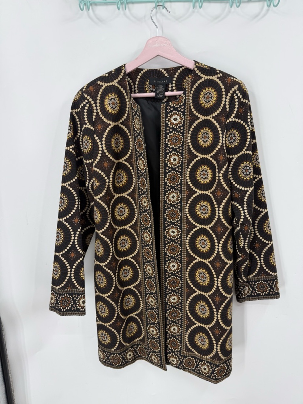 SilkLand Black, Cream & Brown Floral Mosaic Jacket L
